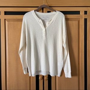 American Eagle Cream Ribbed Henley Shirt